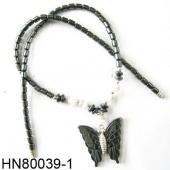 Assorted Colored Opal Beads Hematite Butterfly Pendant Beads Stone Chain Choker Fashion Women Necklace